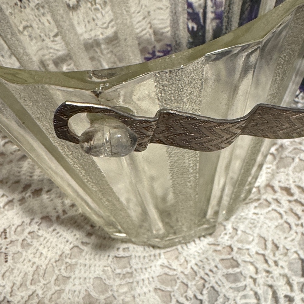 Ice Bucket with Frosted Striped Glass and has an Etched Handle and Tongs - Picture 7 of 16